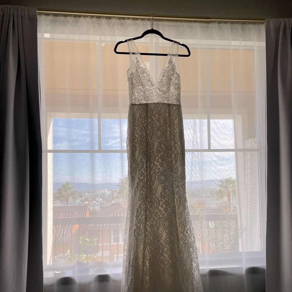 Made With Love French Lace and Mesh Mermaid Deep V Low Back Wedding Dress - Picture 7 of 8